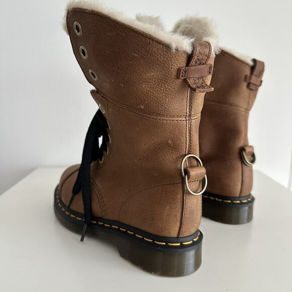 Dr Martens Aimilita Boots Women 8 Brown Leather Lace Up Fur Lined Grizzly Tan 39 - Picture 7 of 11